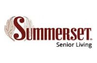 A red and white logo for summerset senior living.