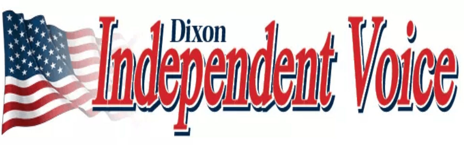 A red and white logo for the dixon independent.