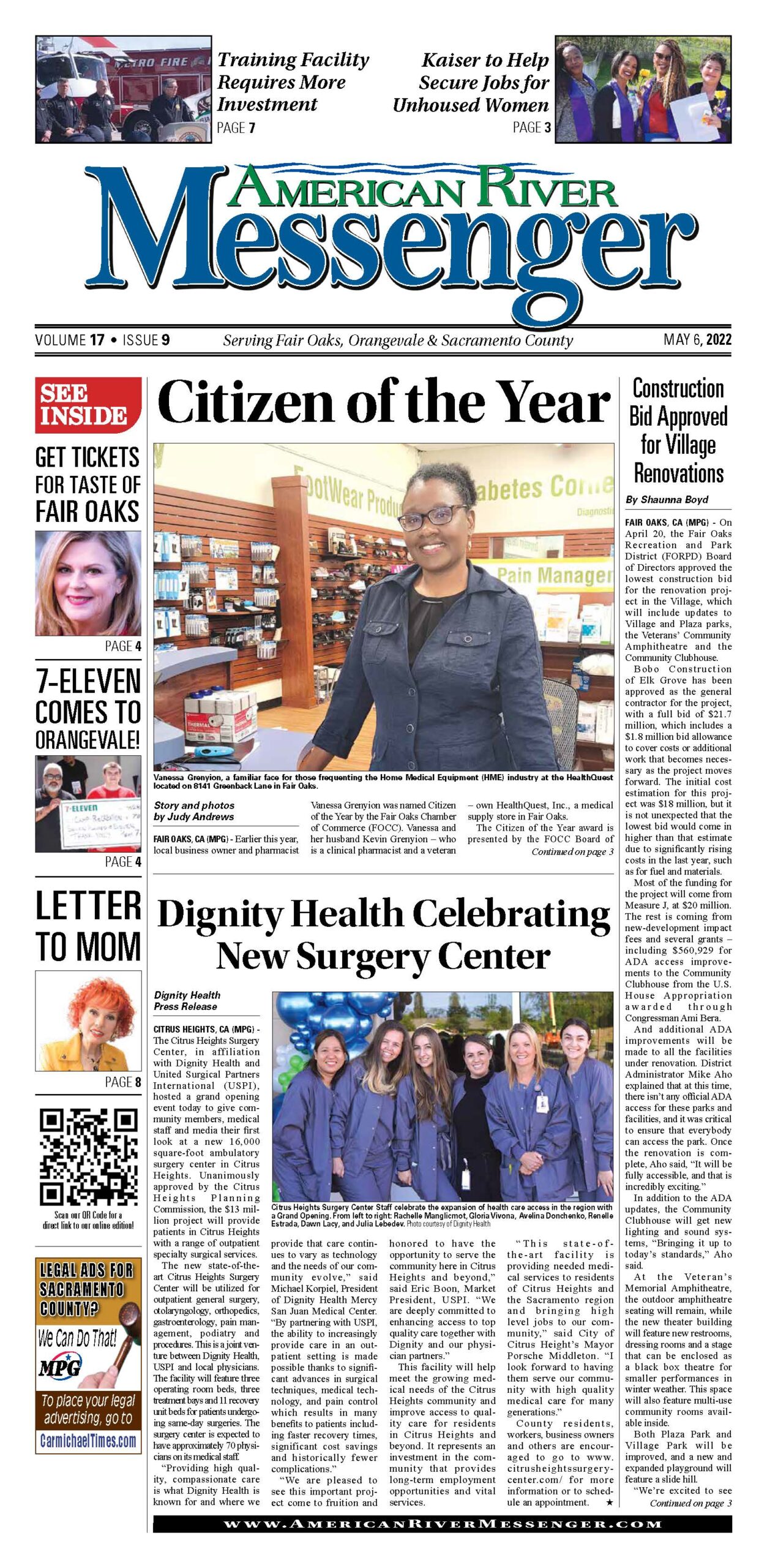 A newspaper with the article citizen of the year